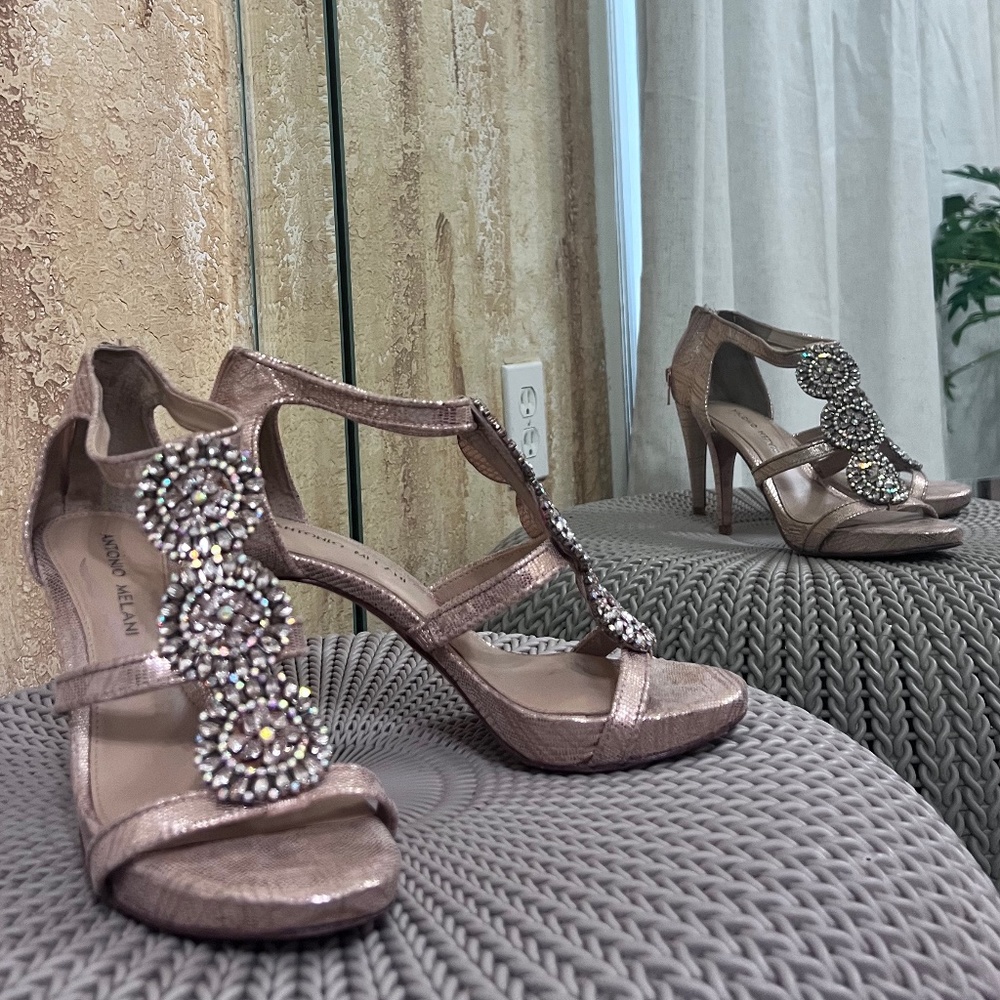 ANTONIO MELANI rose-gold open toed heels